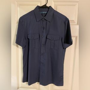 Men’s Perry Ellis Shortsleeve Men’s Double Pocket Navy Buttonup Shirt